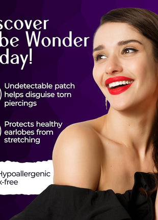 Lobe Wonder - The ORIGINAL Ear Lobe Support Patch for Pierced Ears - Eliminates the Look of Torn or Stretched Piercings - Protects Healthy Ear Lobes from Tearing - 60 Patches - Clear & Latex-Free