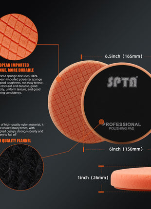 Buffing Polishing Pads, SPTA 5Pcs 6.5 Inch Face for 6 Inch 150mm Backing Plate Mix Cutting Force Buffing Pads Cutting Polishing Pad Kit for Car Buffer Polisher Compounding,Polishing, Waxing-SQMIX65
