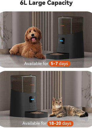 WOPET 6L Automatic Cat Feeder,Wi-Fi Enabled Smart Pet Feeder for Cats and Dogs,Auto Dog Food Dispenser with Portion Control, Distribution Alarms and Voice Recorder Up to 15 Meals per Day