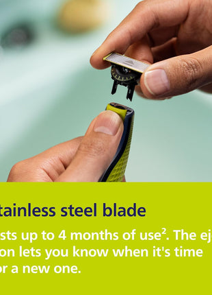 Philips Norelco OneBlade 360 Hybrid Face Trimmer and Shaver, 5 Length Comb | 360 Blade Technology, 5-length Comb, 100% Showerproof, Stainless Steel Blade Lasts up to 4 months, 45-Min Runtime, QP2724/90