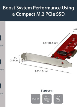 StarTech.com M2 PCIe SSD Adapter - x4 PCIe 3.0 NVMe / AHCI / NGFF / M-Key - Low Profile and Full Profile - SSD PCIe M.2 Adapter , TAA (PEX4M2E1)