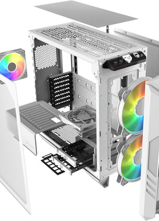 Cooler Master HAF 500 White High Airflow ATX Mid-Tower, Mesh Front Panel, Dual 200mm Customizable ARG Lighting Fans, Rotatable GPU Fan, USB 3.2 Gen 2 Type C and Tempered Glass (H500-WGNN-S00)
