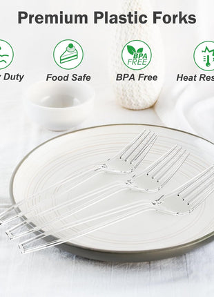 Dealusy 360 Count Extra Heavy Duty Clear Plastic Forks Disposable, BPA-Free, Heat Resistant, Solid and Durable Disposable Forks Bulk, Premium Plastic Forks heavy duty for Party Supply
