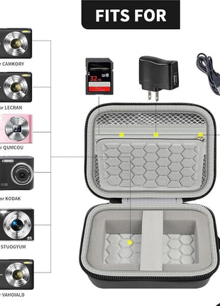 Comecase Digital Camera Case for Kodak PIXPRO FZ55/FZ45, Black | Hard EVA Shell,Pre-Cut Foam, Accessories Mesh Pocket, Wrist Strap, Compact for Travel, School and Daily Storage. Case only