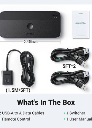 UGREEN USB 3.0 Switch 2 Computers Sharing USB C & A Devices, 4 Port USB Switcher Sharing Keyboard and Mouse, Printer/Scanner USB Switch Hub for Two Computers with 2 USB3.0 Cables and Controller
