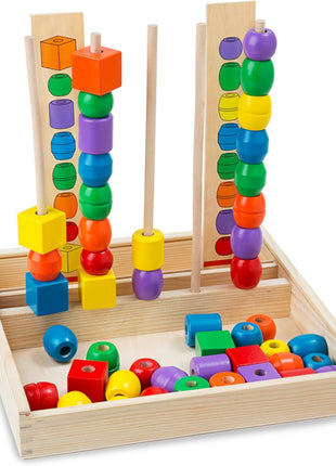 Melissa & Doug Bead Sequencing Set with 46 Wooden Beads and 5 Double-Sided Pattern Boards