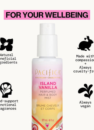 Pacifica Island Vanilla Hair Mist Perfume and Full Body Spray for Women - Fragrance Spray for A Mood-Lifting Experience, Paraben-Free, Clean Beauty No Alcohol, Vegan & Cruelty-Free, 6 oz oz