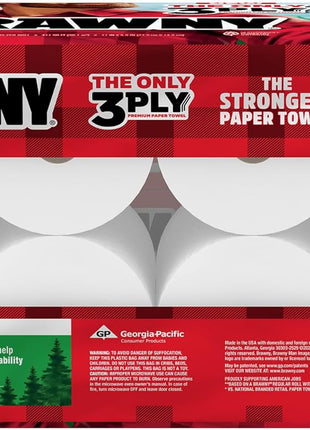 Brawny Tear A Square 3 Ply Paper Towels, 8 Triple Rolls = 24 Regular Rolls, Strong, Absorbent, and Durable with 3 Sheet Sizes (Quarter, Half, Full)