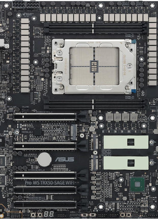 ASUS Pro WS TRX50-SAGE WIFI CEB Workstation motherboard, AMD Ryzen Threadripper PRO 7000 WX,ECC R-DIMM DDR5, 36 power-stage, WiFi 7,PCIe 5.0 x 16,PCIe 5.0 M.2, 10 Gb and 2.5 Gb LAN, multi-GPU support.
