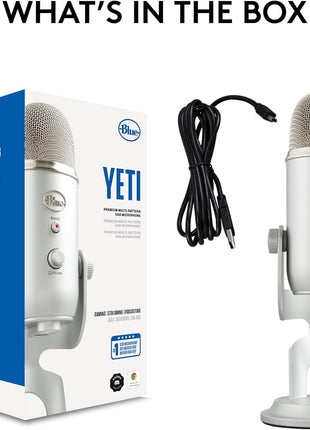 Logitech Creators Blue Yeti USB Microphone for PC, Mac, Gaming, Recording, Streaming, Podcasting, Studio and Computer Condenser Mic with Blue VO!CE Effects, 4 Pickup Patterns, Plug and Play - Silver