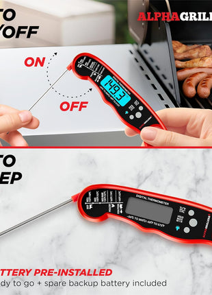 Alpha Grillers Meat Thermometer Digital   Instant Read Food Thermometer for Cooking Grilling Air Fryer Griddle Probe Kitchen Gadgets Essentials BBQ Accessories Grill Gifts for Men Him Dad Birthday