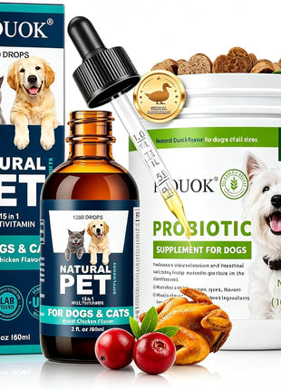 Dog Probiotics + Multivitamin Supplement, 15 in 1 Probiotic Chews for Dogs with Glucosamine Cranberry - 150 Soft Chews, Duck Flavor, Digestive Health, Diarrhea, Allergies, Joint Support, Immune System
