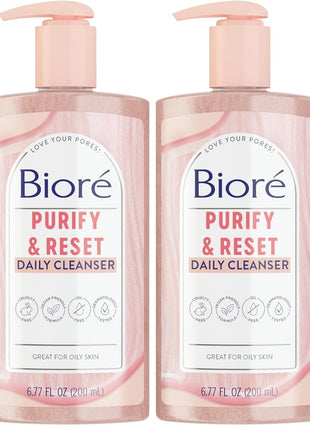 Bioré Rose Quartz + Charcoal Daily Purifying Cleanser,Oil Free Facial Cleanser Energizes Skin,Dermatologist Tested and Cruelty Free,6.77 oz,(Pack of 2)