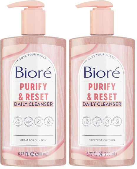 Bioré Rose Quartz + Charcoal Daily Purifying Cleanser,Oil Free Facial Cleanser Energizes Skin,Dermatologist Tested and Cruelty Free,6.77 oz,(Pack of 2)