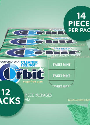 Orbit Sweet Mint Sugar Free Chewing Gum Bulk, 12 Packs, 14 Pieces Each (168 Total)