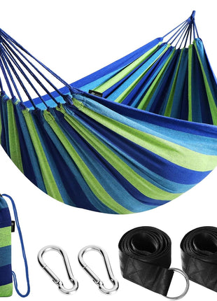 ANYOO Cotton Hammock Portable Camping Hammocks for Hanging Sturdy Garden Comfortable Fabric Hammock with Tree Straps Up to 660lbs with Travel Bag for Camping Outdoor/Indoor Patio Backyard