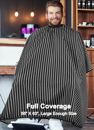 Professional Hair Cutting Cape with Neck Duster Brush, Large Size Salon Hairdresser Cape for Men, Women and Kids(Black With White Stripes)