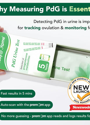Easy@Home PdG Test Strips: 5-Pack Progesterone Urine Tests | Track Ovulation Insights with Progesterone Test Strips, At Home Fertility Test for Women with Premom Ovulation App