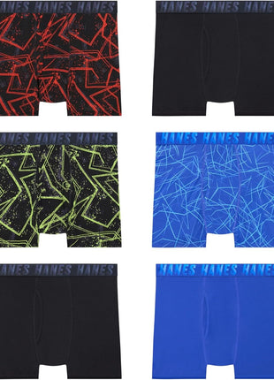 Hanes Boys' Moves Breathable Boxer Brief Underwear, Performance Stretch Boxer Briefs for Boys, Moisture-wicking, 6-pk