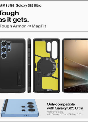 Spigen Tough Armor (Ai) MagFit Designed for Galaxy S25 Ultra Case [Kickstand] [Fast Wireless Charging] (2025) - Black