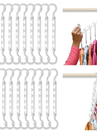 Max Space Saving Hangers, 10-Pack, 360° Swivel, Grey | Cascading closet hangers organize shirts, pants and accessories vertically to maximize closet space; foldable swivel design.