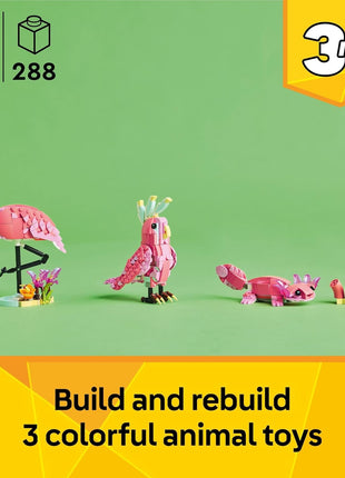 LEGO Creator 3 in 1 Wild Animals: Pink Flamingo Animal Building Toy - Playset with 3 Build Options, Pink Flamingo, Cockatoo, or Axolotl - Learning Toy for Kids, Ages 8+ - 31170