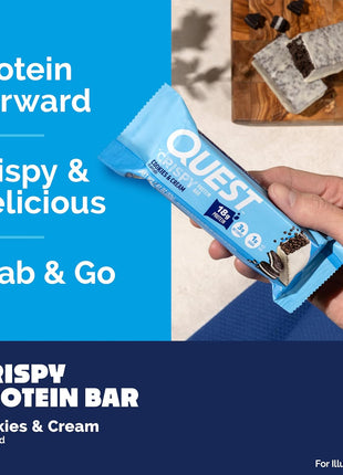 Quest Nutrition Crispy Cookies & Cream Hero Protein Bar, 18g Protein, 1g Sugar, 3g Net Carb, Gluten Free, Protein Snack, Keto Friendly, 12 Count