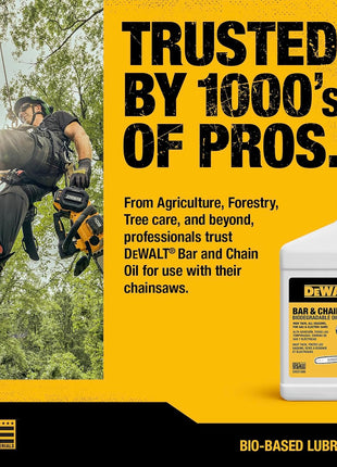 DEWALT – Biodegradable Bar & Chain Oil – Green, Eco-Friendly, Non-Toxic Professional Bar & Chainsaw Lubricant – Ultraclean All-Season Oil for Gas, Electric Saw, and Pole Saw, 16 oz