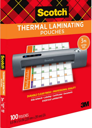 Scotch Thermal Laminating Pouches, for Use with Thermal Laminators, 8.9 x 11.4 Inches, Letter Size Sheets, 100-Pack
