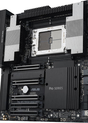ASUS Pro WS TRX50-SAGE WIFI CEB Workstation motherboard, AMD Ryzen Threadripper PRO 7000 WX,ECC R-DIMM DDR5, 36 power-stage, WiFi 7,PCIe 5.0 x 16,PCIe 5.0 M.2, 10 Gb and 2.5 Gb LAN, multi-GPU support.
