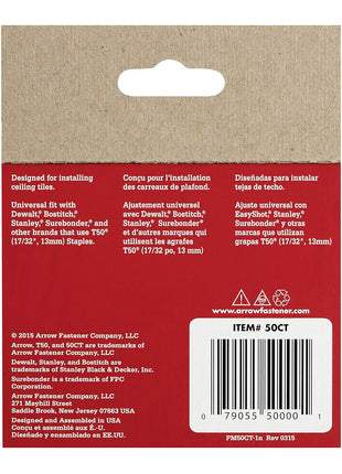 Arrow 50CT T50 Heavy Duty Staples for Staple Guns, Use for Ceiling Tile, Upholstery, Construction, Furniture, Crafts, 17/32-Inch, 1250-Pack