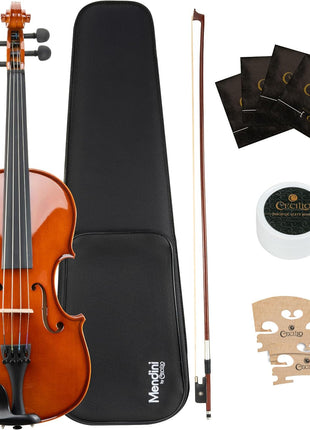 Mendini by Cecilio 16-Inch Solid Wood Violin Set for Beginners - Hand Carved Acoustic Viola Kit - Fiddle Set with Hard Case, Bow, Rosin, Bridge and Extra Strings (Natural Varnish)
