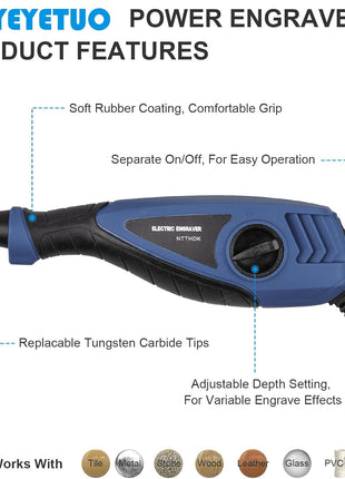 25W Engraving Pen, 6 Speed Power Engraving Tool, Handheld Engraver Pen with Tungsten Carbide Steel Bits for Wood Metal Glass Professional Etching Tool