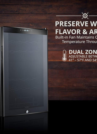 Ivation 33 Bottle Dual Zone Wine Cooler Refrigerator w/Lock | Large Freestanding Wine Cellar For Red, White, Champagne & Sparkling Wine | 41f-64f Digital Temperature Control Fridge Glass Door Black