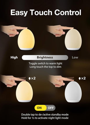 Night Light for Kids, Baby Night Light with 7 Colors Changing Mode & Stepless Dimming, Nursery Night Light BPA Free,Rechargeable Egg Night Light for Breastfeeding 1h Timer & Touch Control