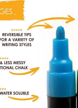 Bandle B. Chalk Markers - 8 Vibrant, Erasable, Non-Toxic, Water-Based, Reversible Tips. For Glass or Chalkboard Markers for Businesses, Restaurants, Liquid Drawing Chalk (Vibrant 6mm)