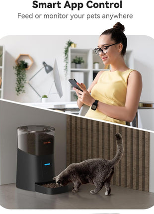 WOPET 6L Automatic Cat Feeder,Wi-Fi Enabled Smart Pet Feeder for Cats and Dogs,Auto Dog Food Dispenser with Portion Control, Distribution Alarms and Voice Recorder Up to 15 Meals per Day