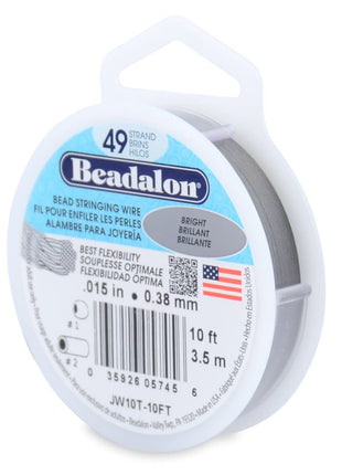 Beadalon 49 Strand Stainless Steel Bead Stringing Wire, .015 in / 0.38 mm, Bright, 10 ft / 3.1 m