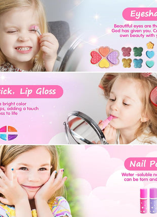 Topsolid Kids Makeup Kit With Mirror - Real Washable Makeup Set for Girls 5-8, Princess Toys Cosmetic Set, Christmas & Birthday Gifts for 3-8 Year Old Girls