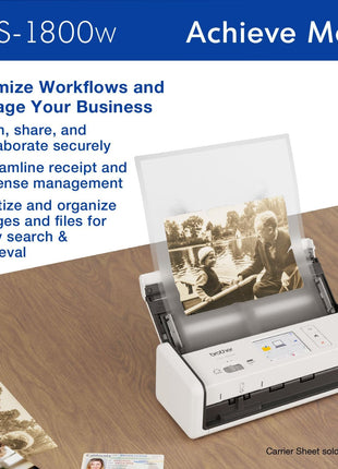 Brother ADS-1800W Wireless Compact Desktop Scanner | Scan Speeds of Up to 30ppm | 2.8" Color Touchscreen