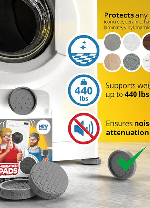 Silent Guys Anti Vibration Pads for Washing Machine - 4 Washing Machine Anti Vibration Pads Washer Anti Vibration Pads Rubber Vibration Pad Washing Machine Pads for Anti Vibration Mat Isolation Pads