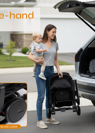 Jovial Lightweight Travel Baby Stroller with One-Hand Easy Fold, Compact Portable Baby Stroller for Everyday Use and Family Travel, with Canopy, Basket, and Included Storage Bag