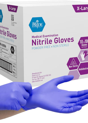 MedPride Powder Free Nitrile Exam Gloves, Iris Blue, Medium, Box/100