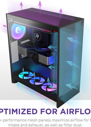 NZXT H7 Flow RGB - Mid-Tower ATX Airflow PC Case - Black | Airflow ATX build with pre-installed 360mm RGB fan unit. Bottom GPU cooling and CAM-ready lighting out of the box.
