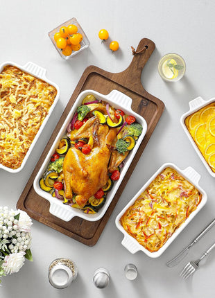 MALACASA Casserole Dishes for Oven, Ceramic Baking Dishes Set of 4, White | Rectangular Deep Lasagna Pans with Handles for Roasting Vegetable, Cake, Durable Bakeware, Wedding Gift(9.4/11.1/12.2/14.7")
