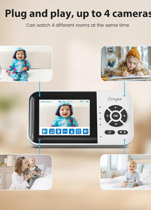 Simyke Smart Video Baby Monitor,2.8inch Display & 1080p Camera,WiFi/No WiFi Modes,Cry Detection,2-Way Audio Talk,VOX/ECO,Feeding Timer,Temperature Sensor,Night Vision,8 Lullabies, Supports 4 Cameras