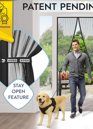AUGO Magnetic Screen Door - Self Sealing, Heavy Duty, Hands Free Mesh Partition Keeps Bugs Out - Pet and Kid Friendly - Patent Pending Keep Open Feature - 38 Inch x 83 Inch