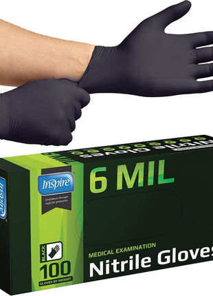 Inspire Black Nitrile Gloves HEAVY DUTY 6 Mil Nitrile Chemical Resistant Medical Cooking Cleaning Disposable Black Gloves