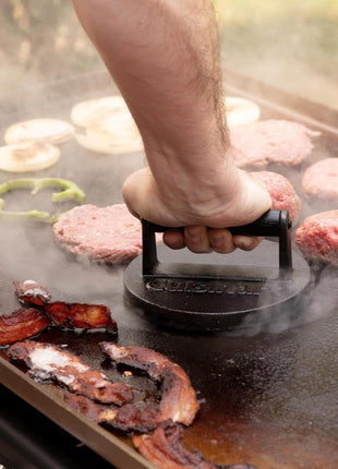 Cuisinart 6.5 inch Cast Iron Smashed Burger Press, Round Flat Edge Grill Press for Crispy Smash Burgers, Burger Tool for Grill and Griddle Accessories, for BBQs and Tailgates