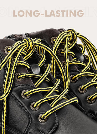Stepace Round Shoelaces [2 Pairs] Heavy Duty Boot Shoe Laces for Hiking Work Boots Coffee Khaki-140(Dots)
